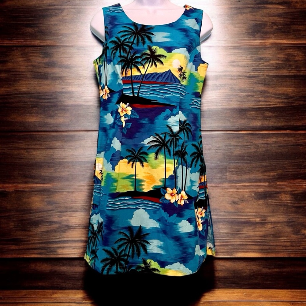 Pacific Legend Hawaii Dress Tropical Palm Print Cotton Sleeveless Size M - Picture 9 of 9